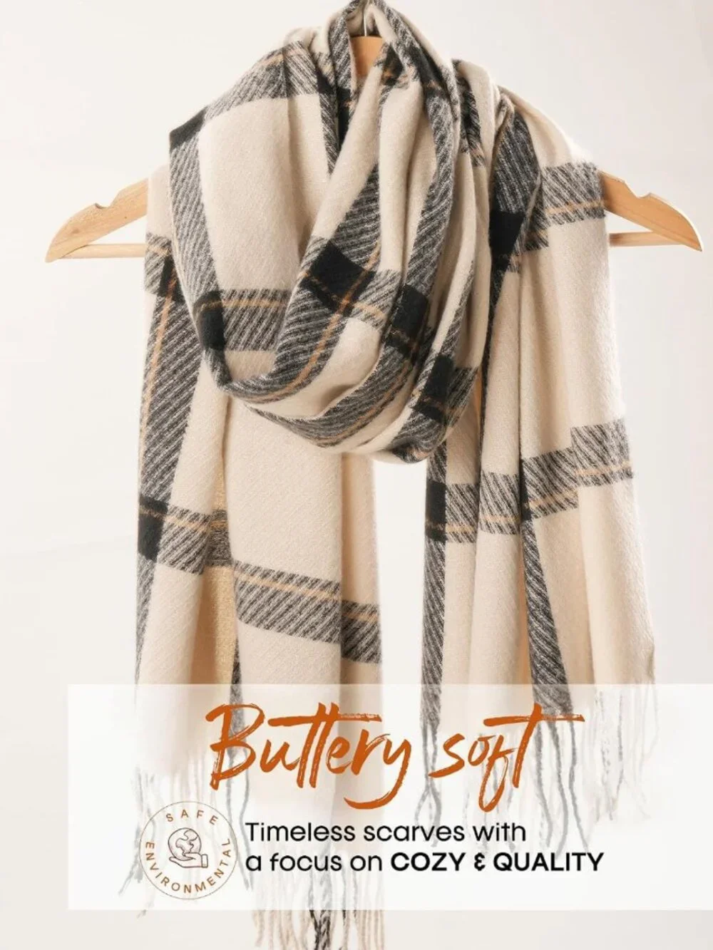 Oversized Plaid Winter Scarf for Women | Cozy Tassel Shawl Wrap Accessory